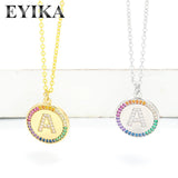 Initials Letter A Round Coin Pendant Name Necklace Rainbow Zircon Collar