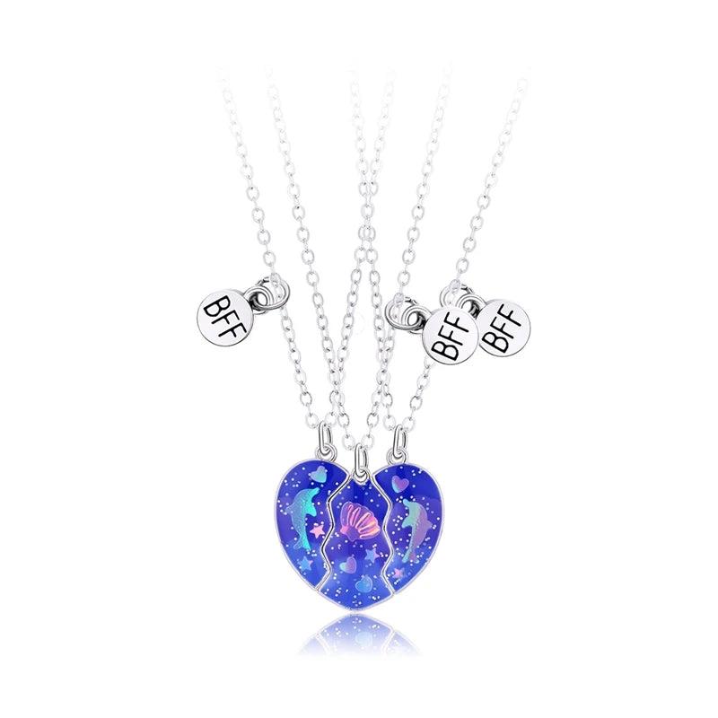 Retro Heart Dolphin Shell Pendant Necklace For Women