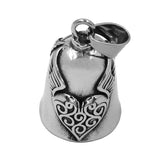 Wings Heart Bell Pendant Stainless Steel Jewelry Charm Biker Bell