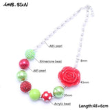 Girls Red Flower Chunky Bubblegum Necklace Jewelry For Child