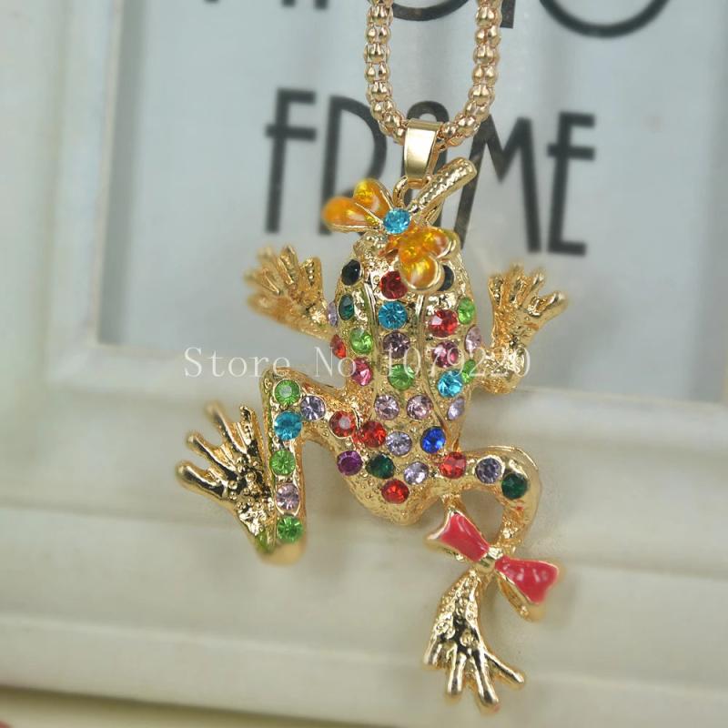 Frog Butterfly Sweater Bead Necklace Crystal Pendant