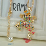 Frog Butterfly Sweater Bead Necklace Crystal Pendant
