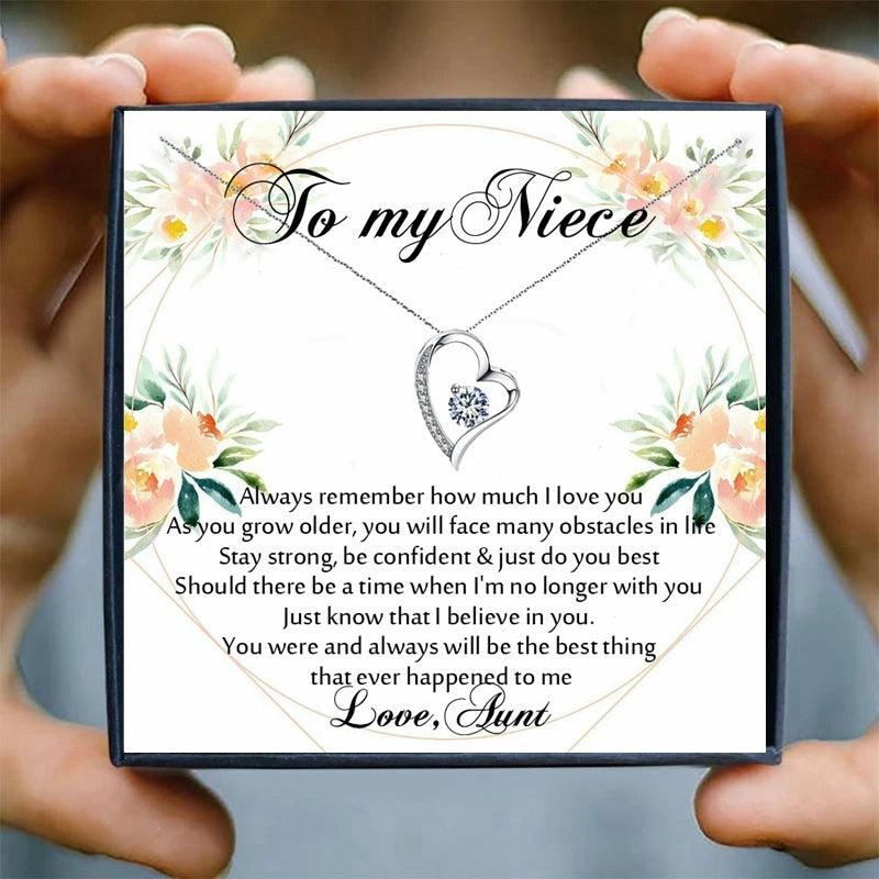 Crystal Heart Pendant Necklace - Wishing Card Chain Necklace
