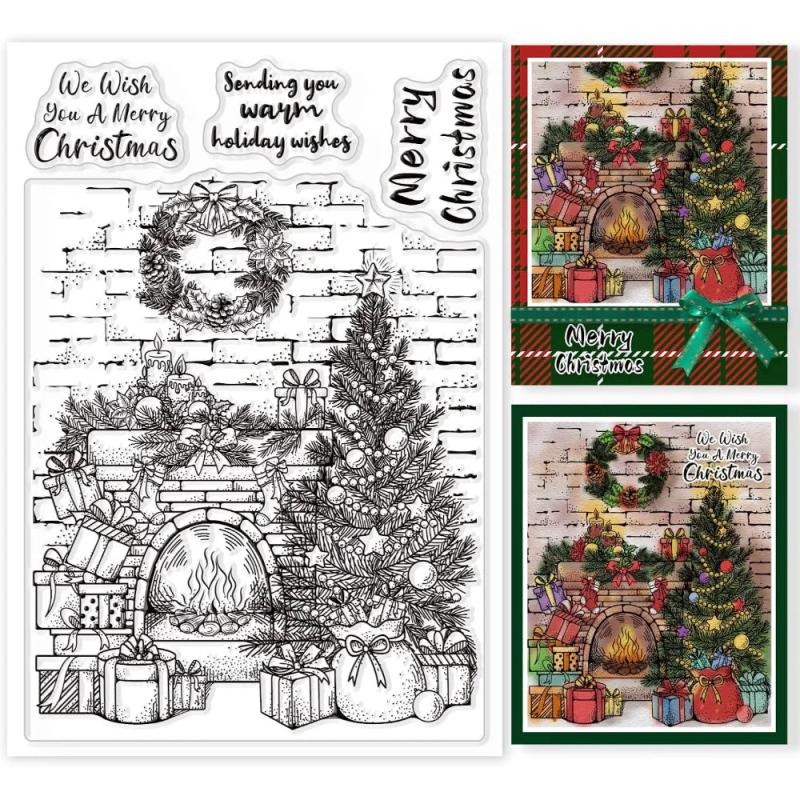Christmas Fireplace Clear Stamp Garland Retro Wall Silicone Stamps