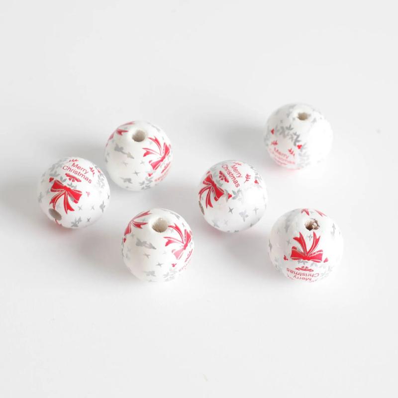 20PCS Christmas 20MM Wooden Beads DIY Crafts Bracelet Jewelry Making