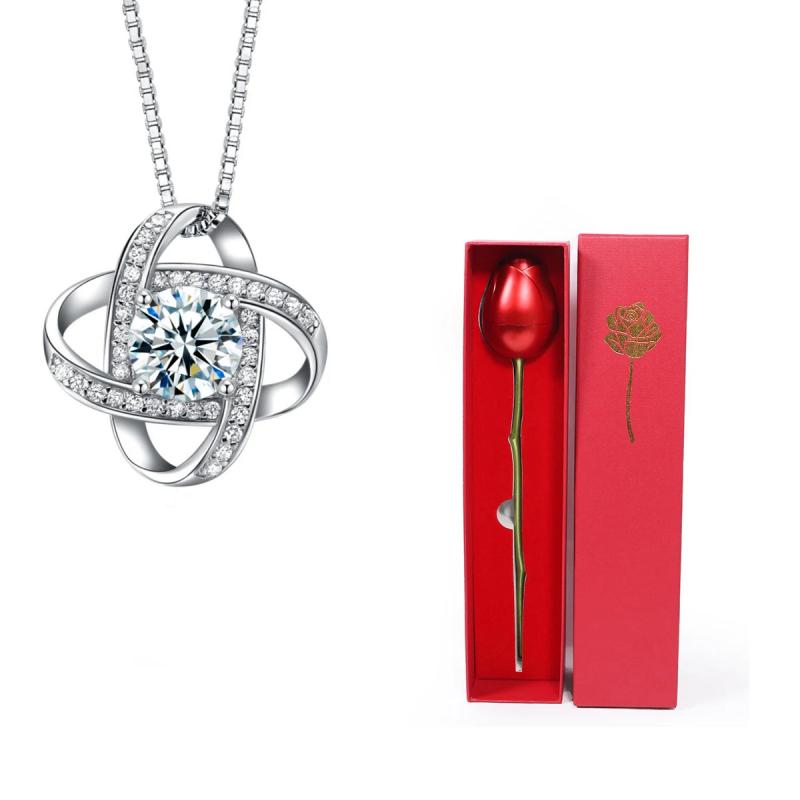 Zircon Necklace With Rose For Women Girlfriend