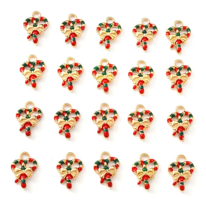 20Pcs Christmas Heart with Bowknot Enamel Pendants, Red, 18x13x3mm