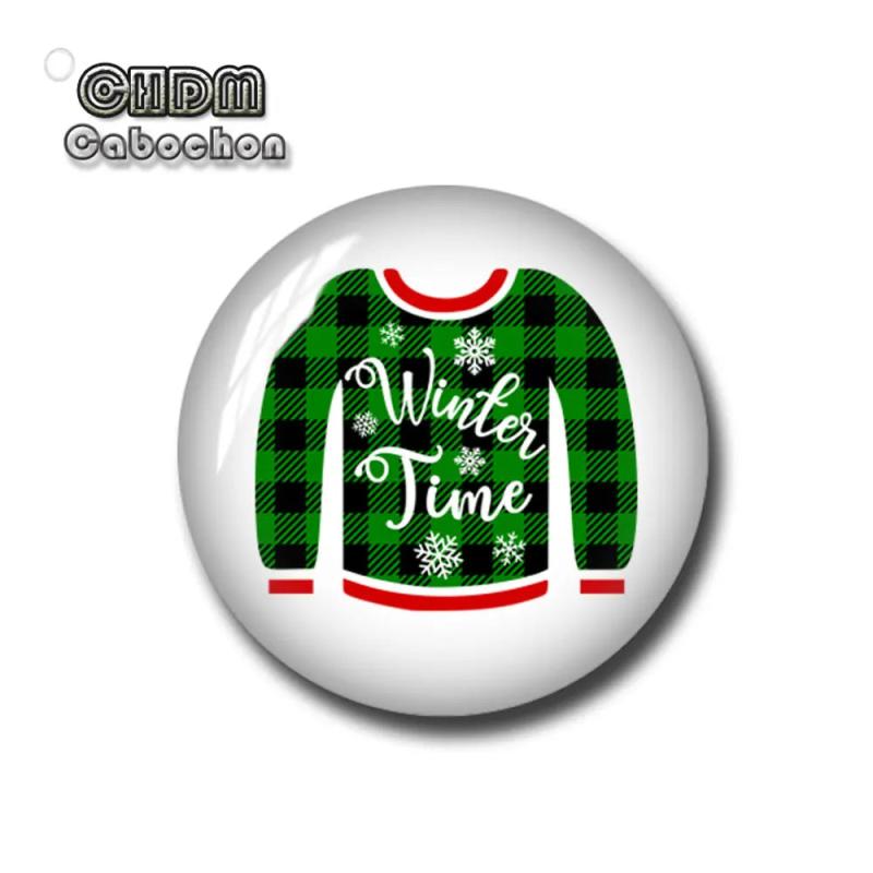 Christmas Tree Glass Dome Cabochon, Various Sizes Picture Bead - FJ2337