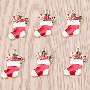 10pcs Enamel Christmas Sock Charms Pendants for DIY Jewelry Making