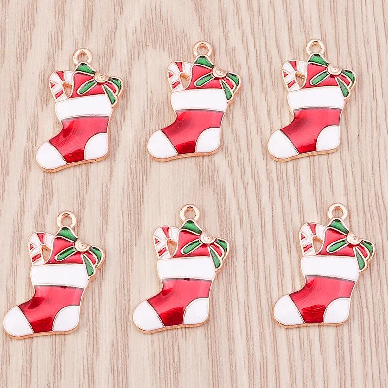 10pcs Enamel Christmas Sock Charms Pendants for DIY Jewelry Making