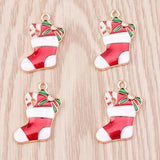 10pcs Enamel Christmas Sock Charms Pendants for DIY Jewelry Making