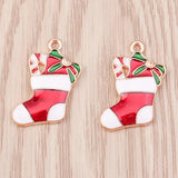 10pcs Enamel Christmas Sock Charms Pendants for DIY Jewelry Making