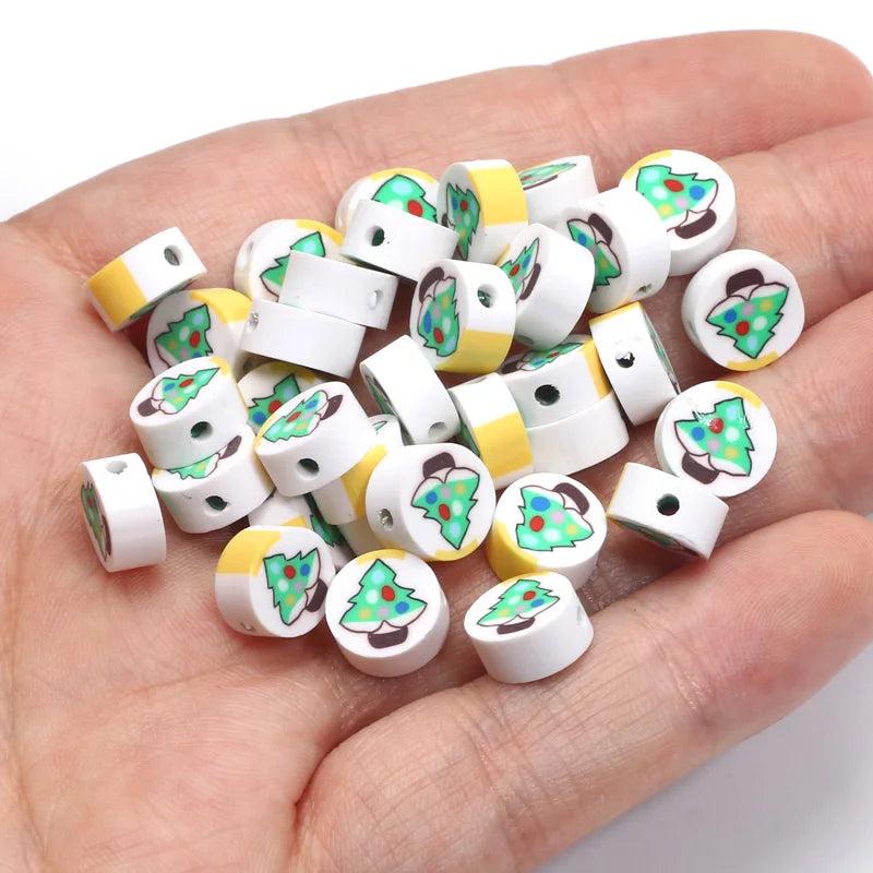 20pcs Christmas Tree Spacer Beads Polymer Clay Round Beads for Jewelry Making