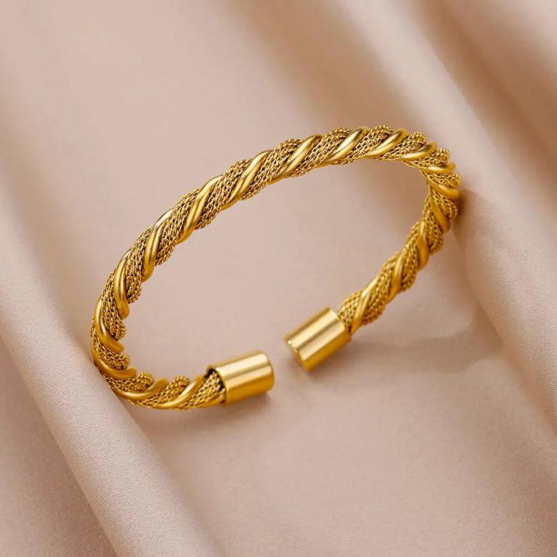 316L Stainless Steel Thick Twisted Rope Bangle Hip Hop Bracelet