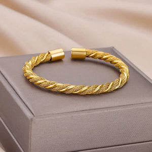 316L Stainless Steel Thick Twisted Rope Bangle Hip Hop Bracelet