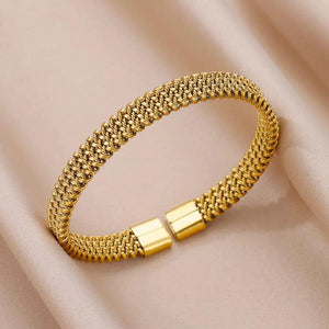 Vintage Woven Wide Bangle 316L Stainless Steel Bracelet
