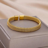 Vintage Woven Wide Bangle 316L Stainless Steel Bracelet
