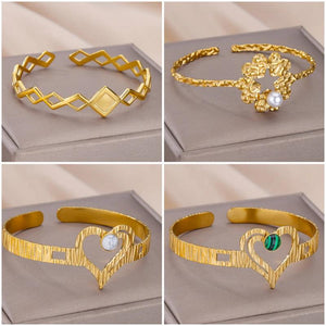 316L SS Heart Stone Bangles Bohemian Bracelets Christmas Gift