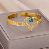 316L SS Heart Stone Bangles Bohemian Bracelets Christmas Gift