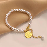 Stainless Steel pearl blessing Bracelet for Women Wedding Christmas Gift
