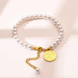 Stainless Steel pearl blessing Bracelet for Women Wedding Christmas Gift