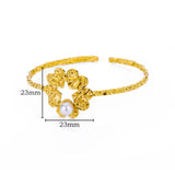 316L Stainless Steel Pearl Flower Bangle Open Bracelet Christmas Jewelry