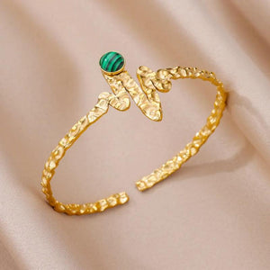 Turquoise Heartbeat Texture Bangle Plated Stainless Steel Cuff Bracelet