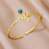 Turquoise Heartbeat Texture Bangle Plated Stainless Steel Cuff Bracelet