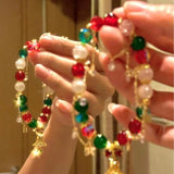 Christmas Beaded Bracelet Xmas Pearl Bell Tree Snowflake Star