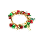 Christmas Beaded Bracelet Xmas Pearl Bell Tree Snowflake Star