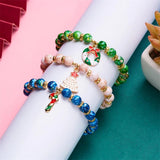 3pc Christmas Beaded Bracelets Women Girls Tree Santa Snowman Pendant Bangles