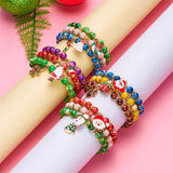 3pc Christmas Beaded Bracelets Women Girls Tree Santa Snowman Pendant Bangles