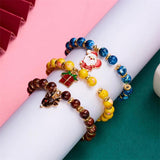 3pc Christmas Beaded Bracelets Women Girls Tree Santa Snowman Pendant Bangles