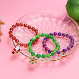 3pc Christmas Beaded Bracelets Women Girls Tree Santa Snowman Pendant Bangles
