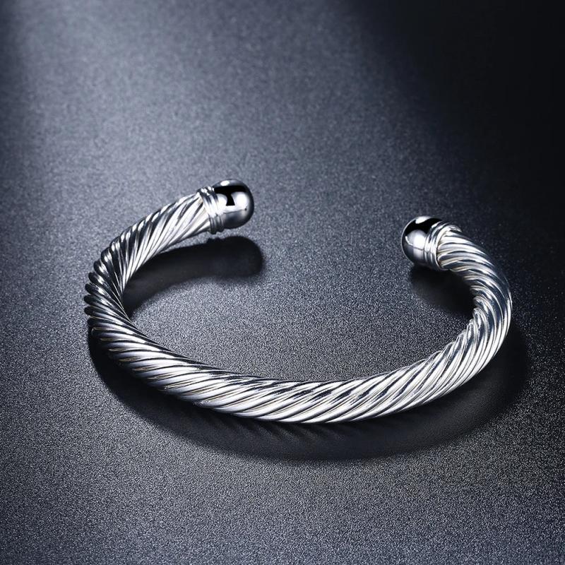 Twisted Wire Bangle 925 Silver Cuff Bracelet for Women
