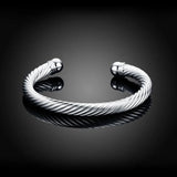 Twisted Wire Bangle 925 Silver Cuff Bracelet for Women