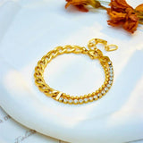 316L SS Zircon Thick Link Chain Asymmetrical Bracelet For Women Girl