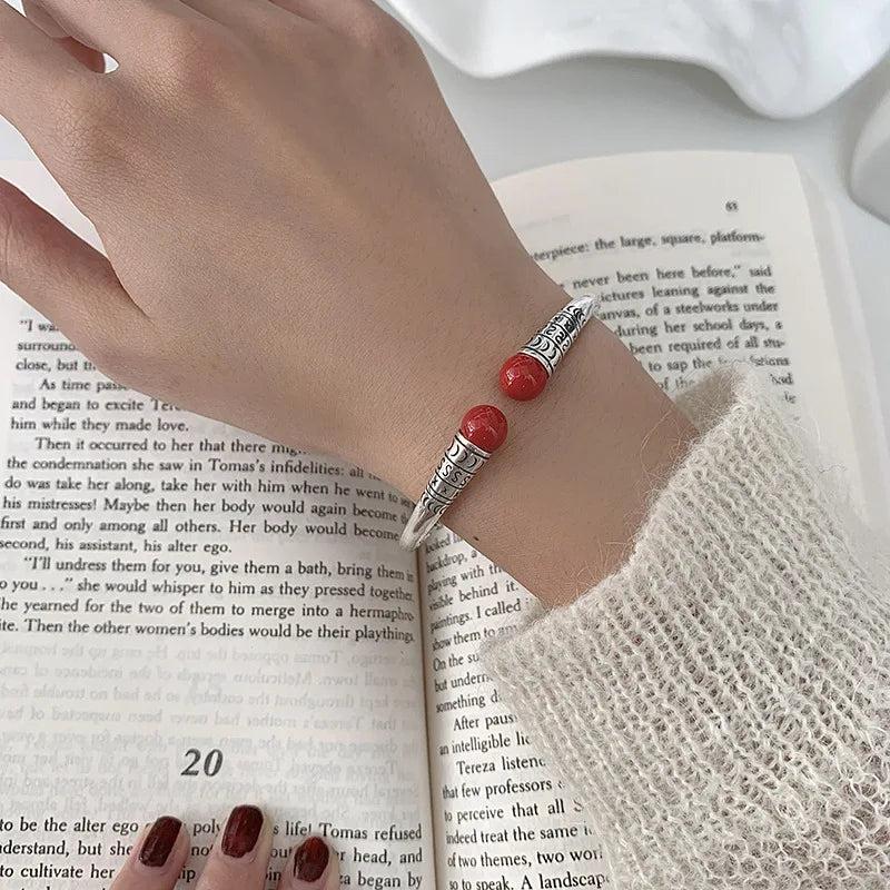 Red Match Hip Hop Thai Silver Ladies Bangle Promotion Jewelry For Women