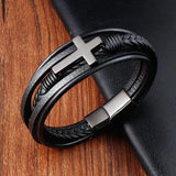 Cross Men's Leather Bracelet Stainless Steel Magnet Bangle Punk Christmas