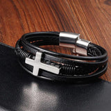 Cross Men's Leather Bracelet Stainless Steel Magnet Bangle Punk Christmas