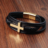 Cross Men's Leather Bracelet Stainless Steel Magnet Bangle Punk Christmas