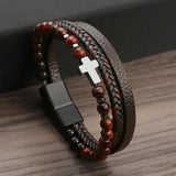 Cross Pendant MultiLayer Leather Bracelet Classic Christian Prayer