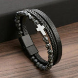 Cross Pendant MultiLayer Leather Bracelet Classic Christian Prayer