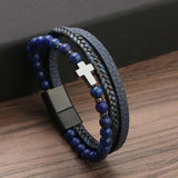 Cross Pendant MultiLayer Leather Bracelet Classic Christian Prayer