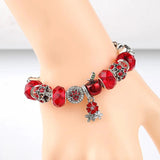 Christmas Flower Charm Bracelet Bangle Silver Plant Crystal Bead DIY Jewelry