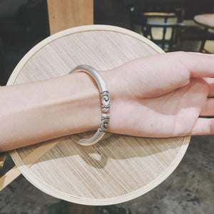Thai Silver Flower Carved Ladies Bangle Jewelry - No Fade