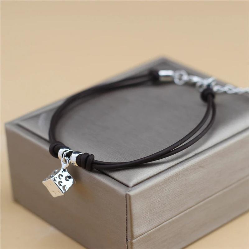 Anslow Geometric Cube Charms Pendant Leather Bracelet