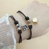 Anslow Geometric Cube Charms Pendant Leather Bracelet