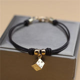 Anslow Geometric Cube Charms Pendant Leather Bracelet