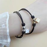 Anslow Geometric Cube Charms Pendant Leather Bracelet